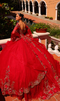 Amarra 54263 Red Quinceañera Dress with Bell Sleeves