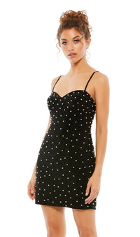 Pearl-Embellished Short Black Cocktail Dress 55678