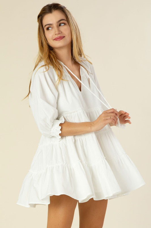 Short White Casual Cotton Dress FGDR32L007