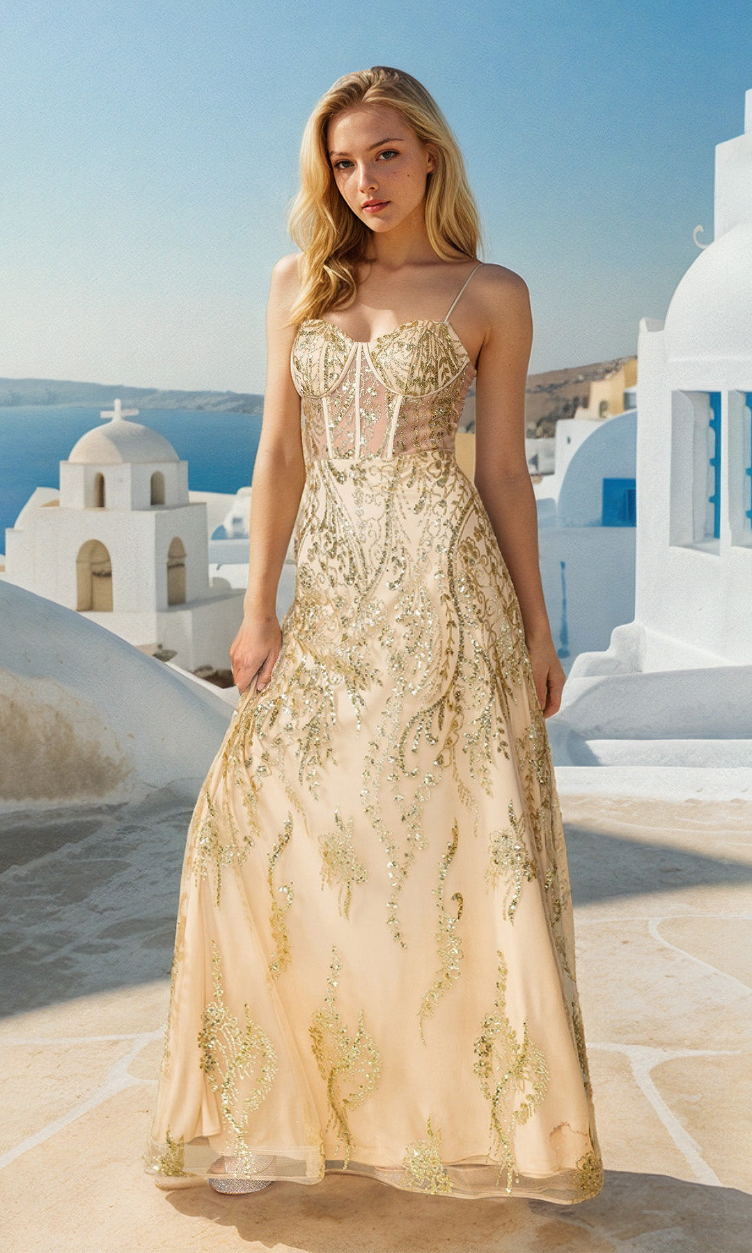 Glitter-Print Long Prom Dress: Dancing Queen 4359