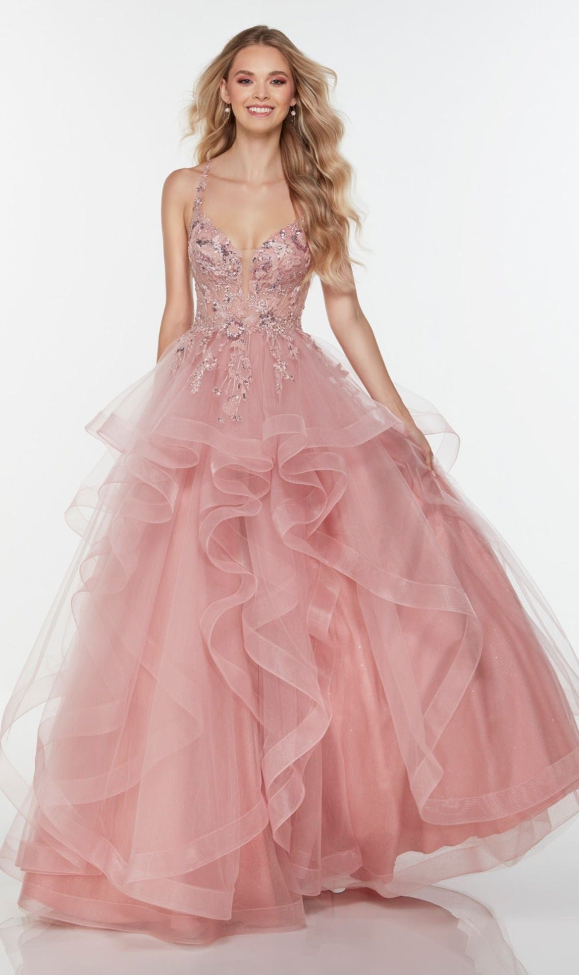 Rosewood Pink Long Tulle Prom Ball Gown 61085