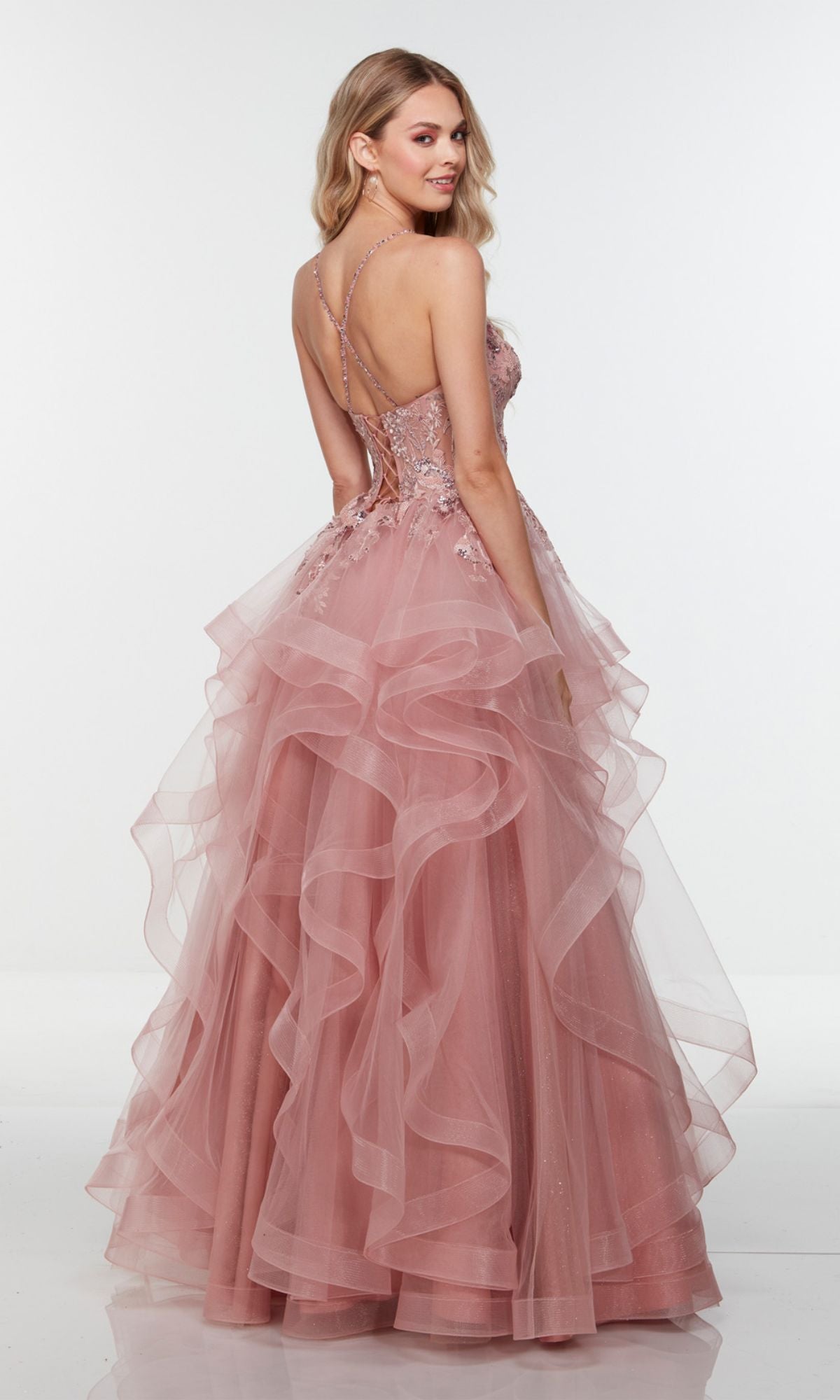 Rosewood Pink Long Tulle Prom Ball Gown 61085