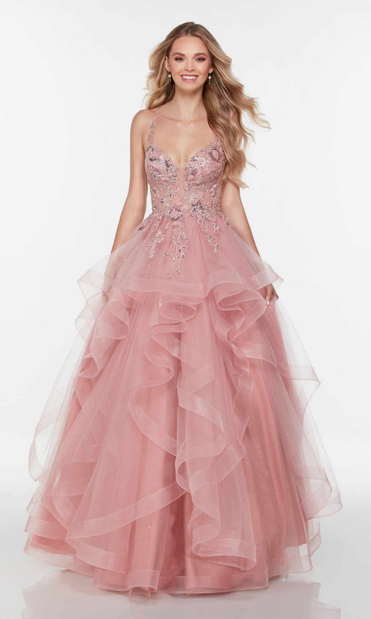 Rosewood Pink Long Tulle Prom Ball Gown 61085