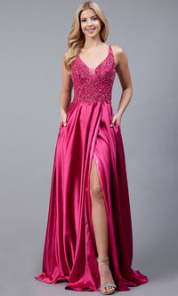 A-Line Long Satin Prom Dress with Pockets 6120