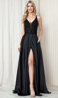 A-Line Long Satin Prom Dress with Pockets 6120