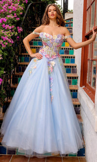 Floral-Embroidered Long Prom Ball Gown 6124