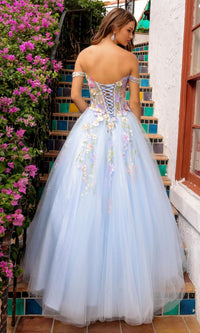 Floral-Embroidered Long Prom Ball Gown 6124