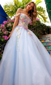 Floral-Embroidered Long Prom Ball Gown 6124