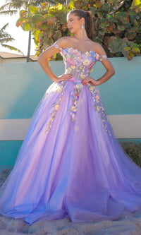 Floral-Embroidered Long Prom Ball Gown 6124