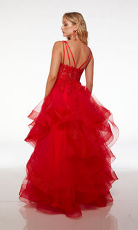 Alyce Lace-Bodice Long Red Tiered Prom Dress 61476