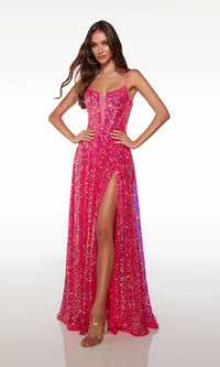 Alyce Plunging V-Neck Long Sequin Prom Dress 61517