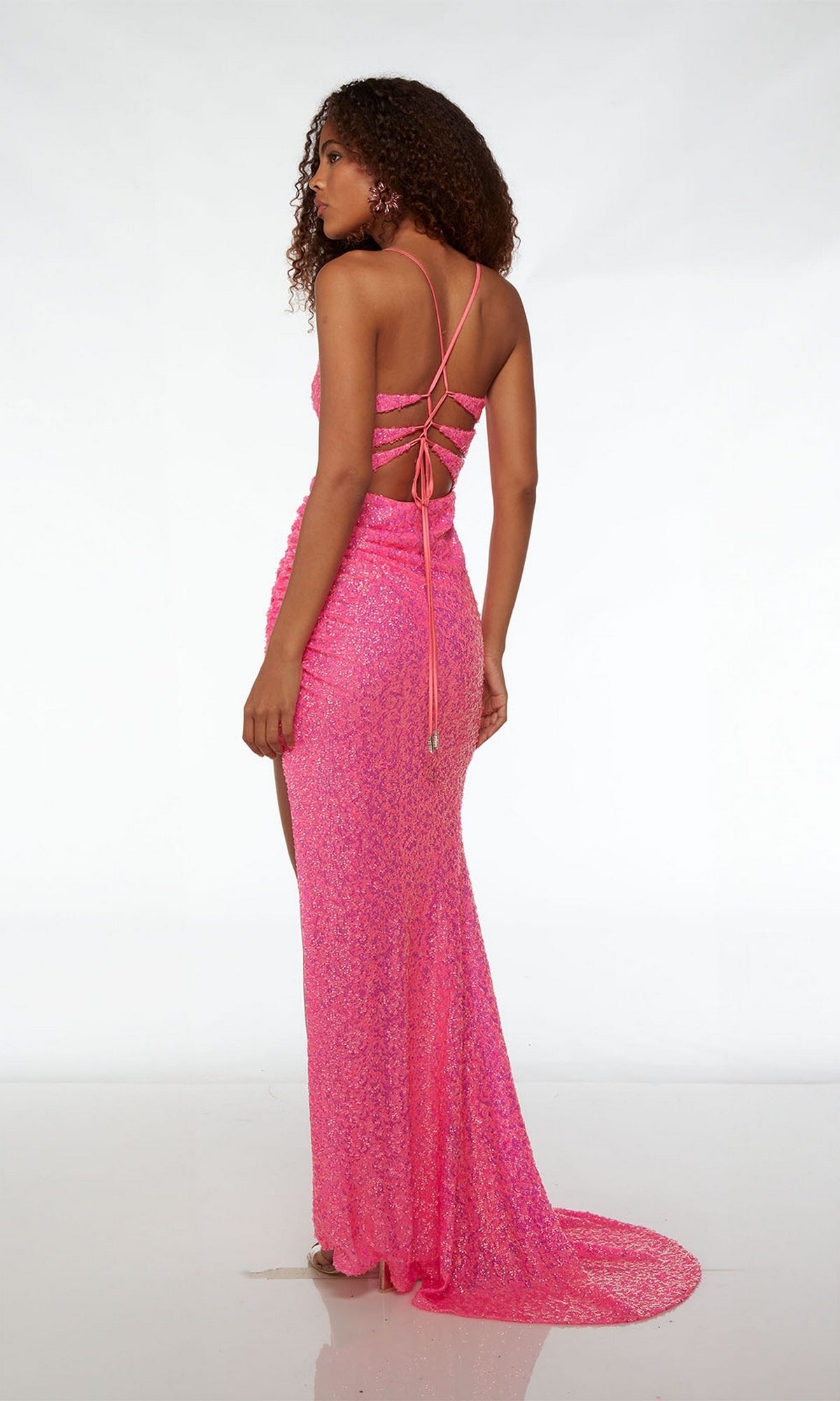 Strappy-Back Long Sequin Pink Prom Dress - PromGirl