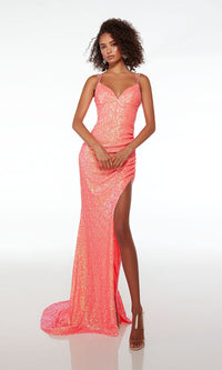 Alyce Hot Coral Long Sequin Prom Dress 61544