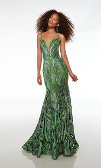 Alyce V-Neck Open-Back Sequin Prom Dress 61564