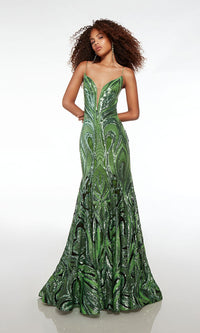 Alyce V-Neck Open-Back Sequin Prom Dress 61564