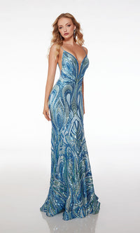 Alyce V-Neck Open-Back Sequin Prom Dress 61564