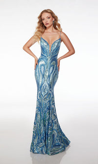 Alyce V-Neck Open-Back Sequin Prom Dress 61564