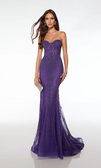 Strapless Long Beaded Prom Dress: Alyce 61579