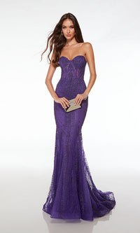 Strapless Long Beaded Prom Dress: Alyce 61579