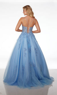 Formal Dress: 61514. Long, V-neckline, A-line, Lace-up Back