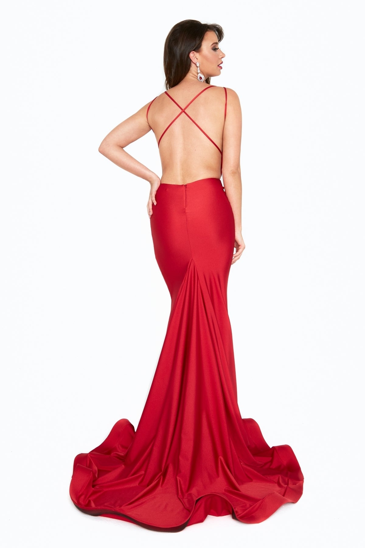 Strappy-Back Long V-Neck Prom Dress: 6534H