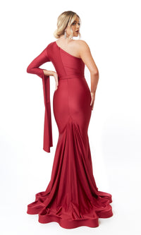 Drape One Long-Sleeve Long Prom Dress: Atria 6545H