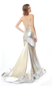 Lace-Up Long Foil Prom Dress: Atria 6700HF