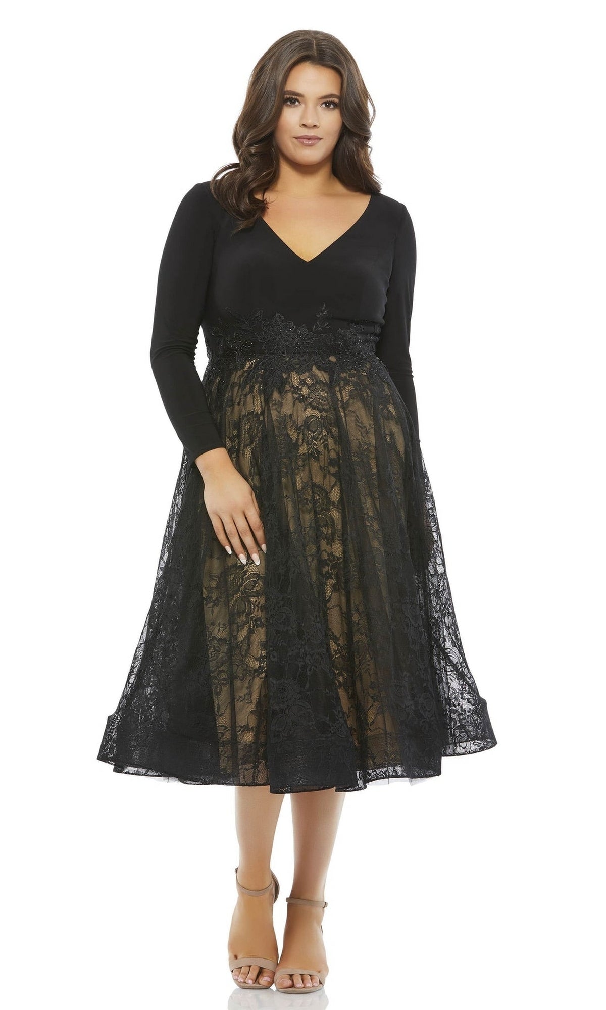 Plus-Size Long-Sleeve Black Party Dress 67897