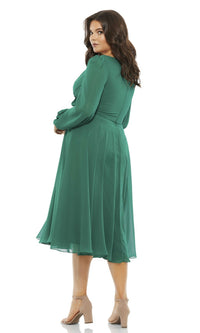 Plus Long-Sleeve Short Green Party Dress 67914