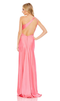 One-Shoulder Long Pink Prom Dress with Brooch 68046