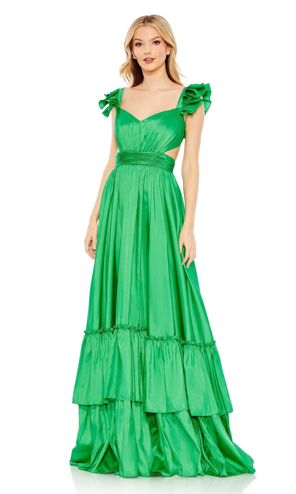 Lime Green Long Formal Dress with Ruffles - PromGirl