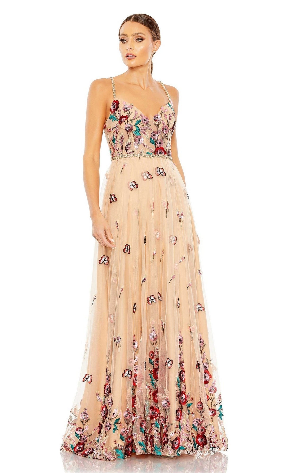 Mac Duggal Embroidered Nude Formal Dress 681101