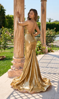 Long Metallic Cut-Out Prom Dress: Atria 6854H