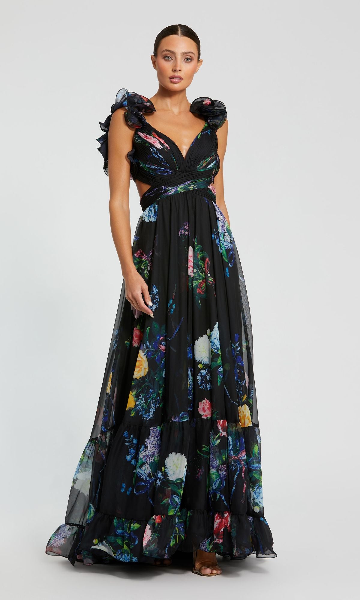 Black Floral Formal Evening Gown: Mac Duggal 68746