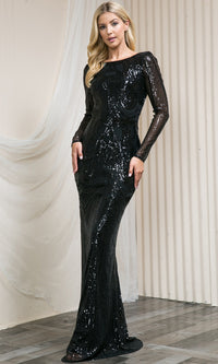 Long Sleeve Long Sequin Formal Dress 7015