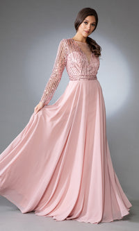 Long-Sleeve Long Modest Prom Dress 7036