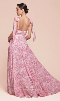 Long Floral-Print A-Line Prom Dress: Ladivine 7442