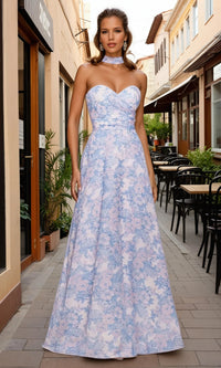 Strapless Long Print Prom Dress: Ladivine 7443