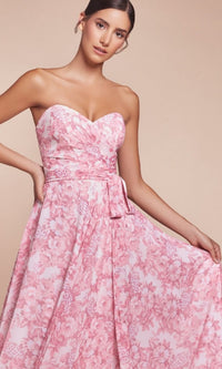 Strapless Long Print Prom Dress: Ladivine 7443