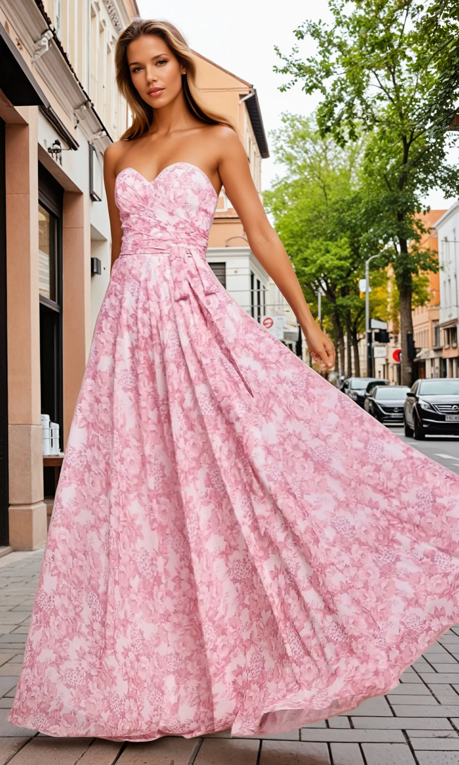 Strapless Long Print Prom Dress: Ladivine 7443