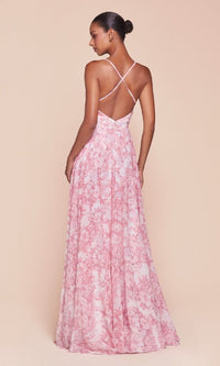 Floral-Print Long A-Line Prom Dress: Ladivine 7444