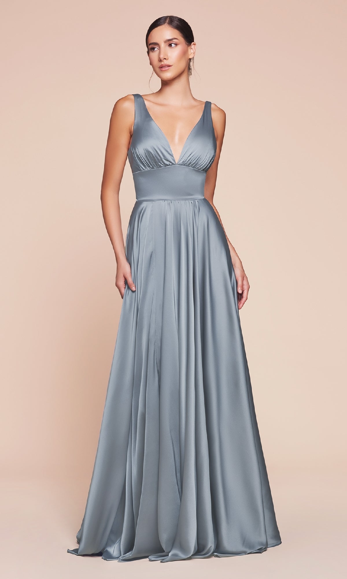 A-Line V-Neck Classic Long Satin Prom Dress