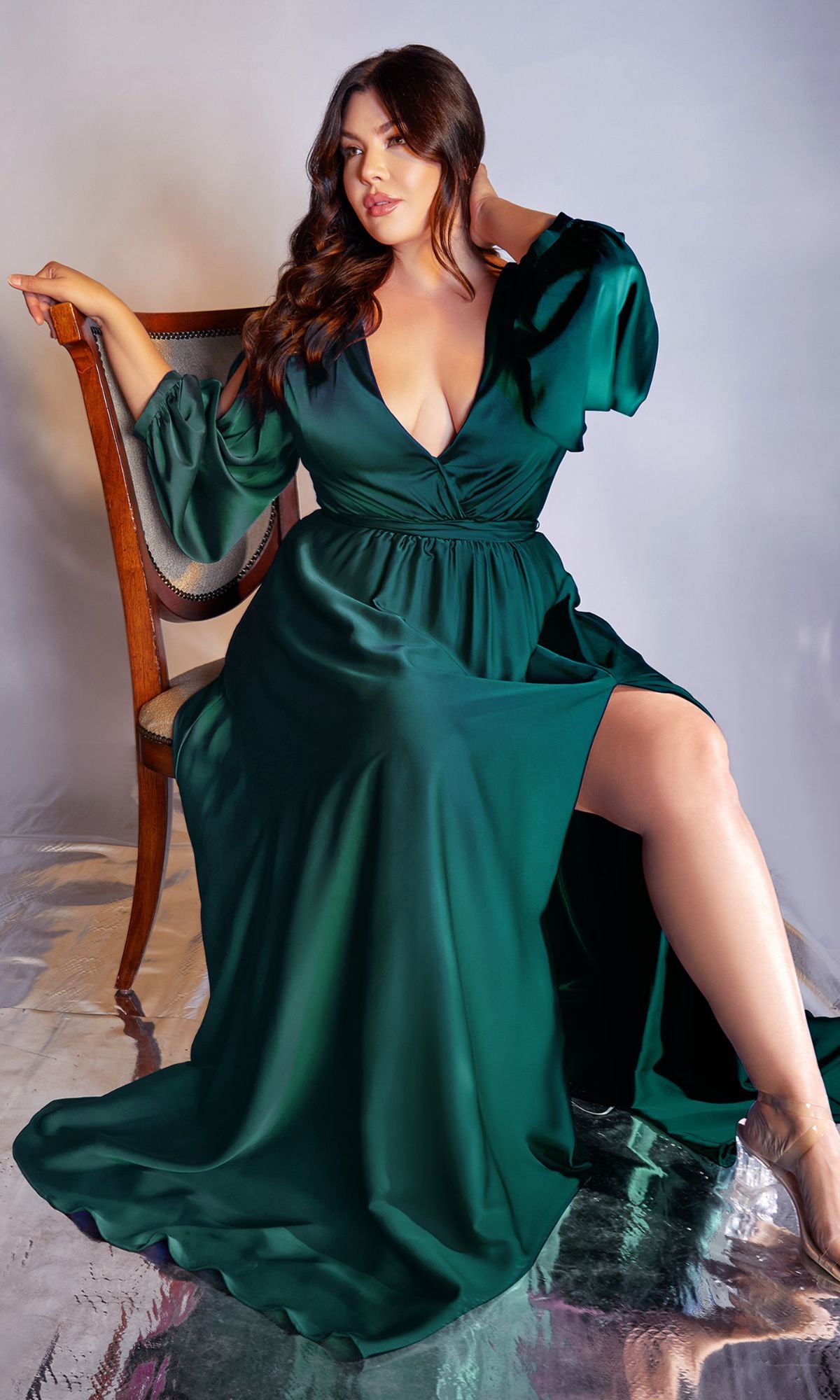 Plus-Size Long Sleeve Long Formal Dress 7475C