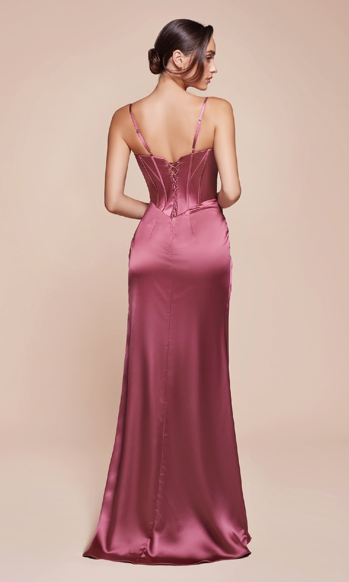 Long Satin Prom Dress with Slit: Ladivine 7495-1