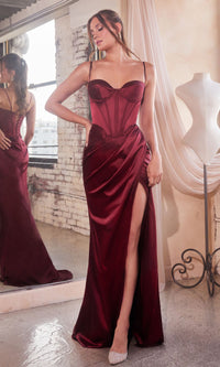 Bustier-Bodice Draped Long Prom Dress 7498