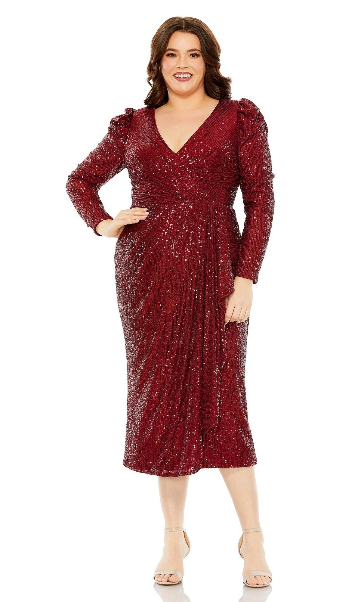 Long Sleeve Plus-Size Semi-Formal Dress 77029