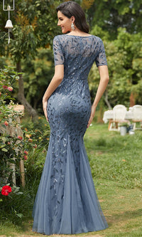 Short-Sleeve Modest Long Mermaid Prom Dress 7707