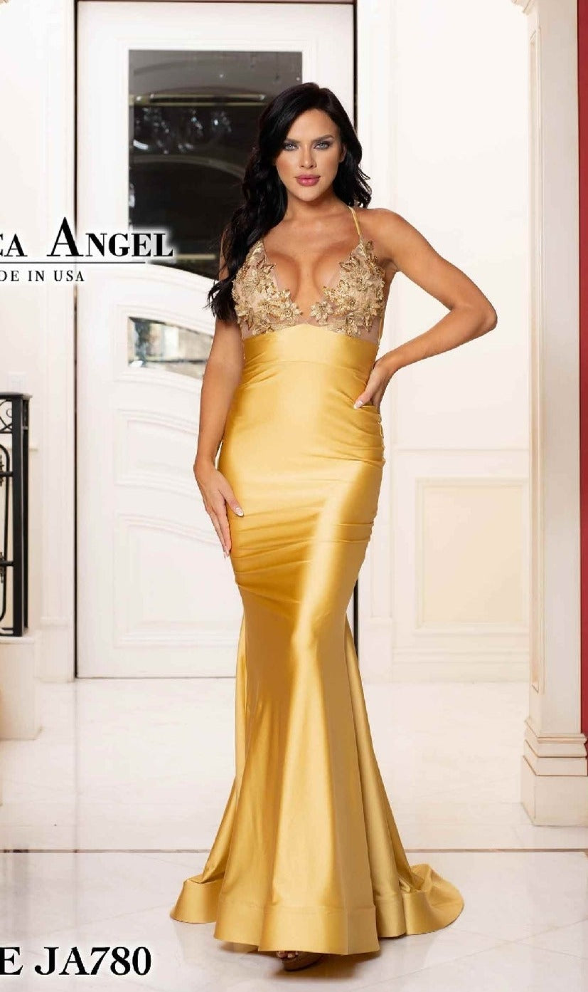 Sheer-Neck Long Prom Dress: Jessica Angel 780