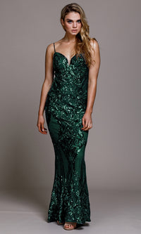 Sequin-Print Sleek Long Prom Dress 791