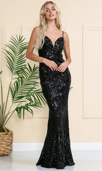 Sequin-Print Sleek Long Prom Dress 791